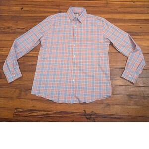 Faherty Mens Movement Shirt Peach Blue Plaid Long Sleeve Button Down Size Medium